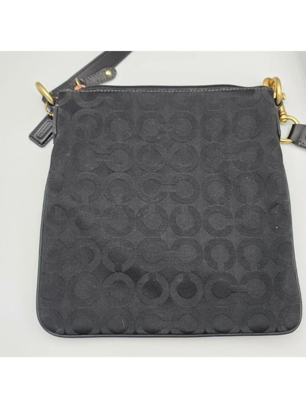 Coach Black Crossbody Bag Signature Jacquard Fabric Leather Accents Strap